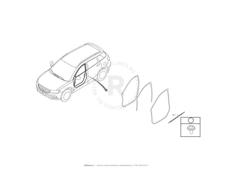 Запчасти Haval H6 Coupe Поколение I (2015) 2.0л, 4x4, МКПП — Уплотнители и молдинги передних дверей — схема