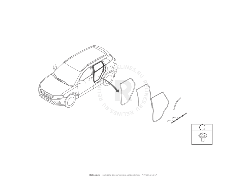 Запчасти Haval H6 Coupe Поколение I (2015) 2.0л, 4x2, АКПП — Уплотнители и молдинги задних дверей — схема
