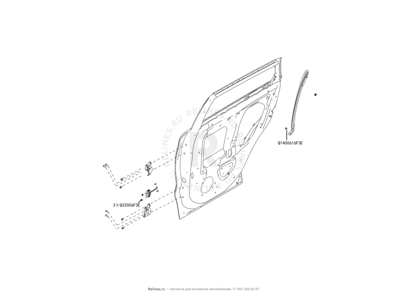 Запчасти Haval H6 Coupe Поколение I (2015) 2.0л, 4x2, АКПП — Двери задние и их комплектующие (уплотнители, молдинги, петли, стекла и зеркала) — схема