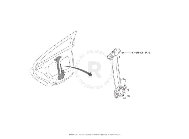 Запчасти Haval H6 Coupe Поколение I (2015) 2.0л, 4x4, МКПП — Стеклоподъемники задних дверей — схема