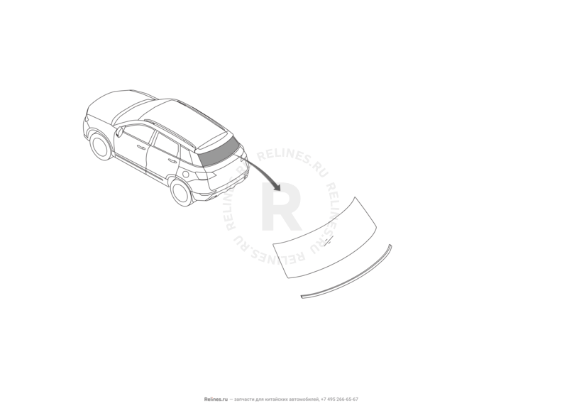 Запчасти Haval H6 Coupe Поколение I (2015) 2.0л, 4x4, МКПП — Стекло 5-й двери (багажника) (1) — схема