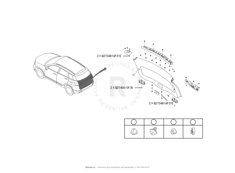 Запчасти Haval H6 Coupe Поколение I (2015) 2.0л, 4x2, АКПП — Обшивка и комплектующие 5-й двери (багажника) (1) — схема