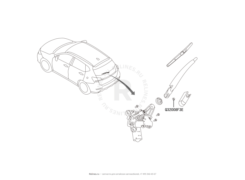 Запчасти Haval H6 Coupe Поколение I (2015) 2.0л, 4x2, МКПП — Стеклоочиститель задний — схема