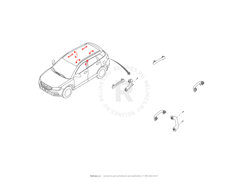 Запчасти Haval H6 Coupe Поколение I (2015) 2.0л, 4x2, АКПП — Ручки потолочные (1) — схема
