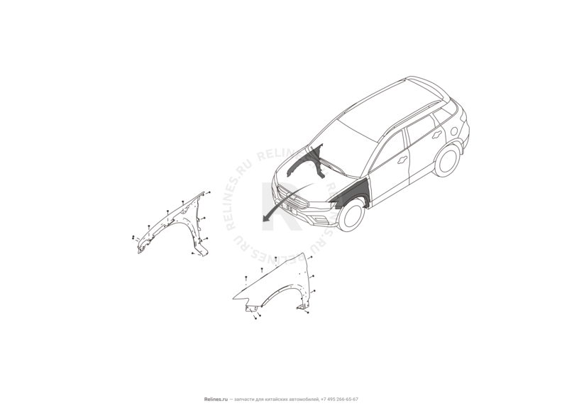Брызговики, решетки, накладки, подкрылки (1) Haval H6 Coupe — схема