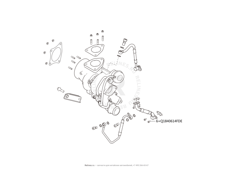 Запчасти Haval H6 Coupe Поколение I (2015) 2.0л, 4x2, АКПП — Турбокомпрессор (турбина) (1) — схема