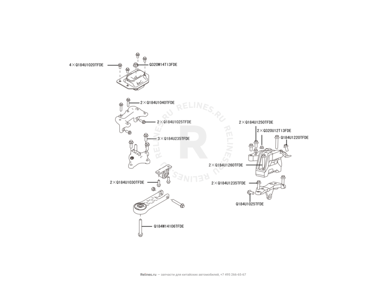 Запчасти Haval H6 Поколение II (2017) 2.0л, дизель, 4x4, МКПП — Опоры двигателя — схема