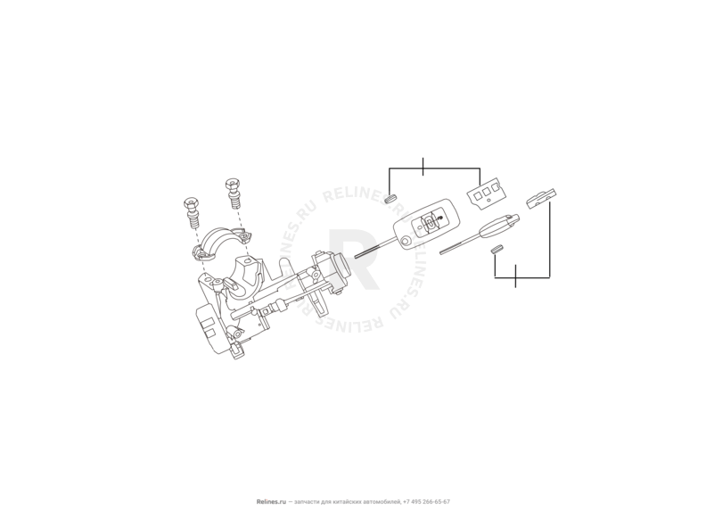 Замок зажигания и заготовка ключа замка зажигания, чип иммобилайзера и брелок центрального замка Great Wall Hover H6 — схема