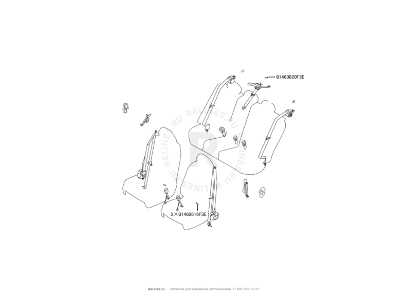 Запчасти Great Wall Hover H6 Поколение I (2011) 2.0л, дизель, 4x2, МКПП — Ремни безопасности (1) — схема