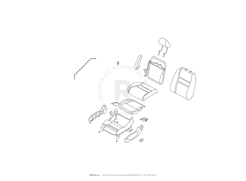Запчасти Great Wall Hover H6 Поколение I (2011) 1.5л, бензин, 4x2, МКПП — Сиденье переднее левое, механизмы регулировки и ремень безопасности (2) — схема