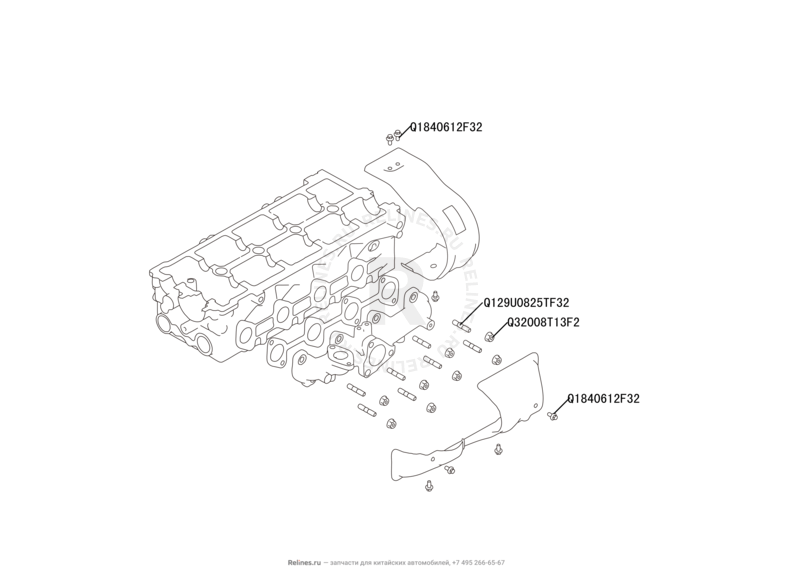 Запчасти Great Wall Hover H6 Поколение I (2011) 2.0л, дизель, 4x2, МКПП — Впускной и выпускной коллекторы, прокладки (1) — схема