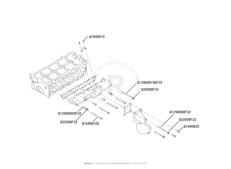 Запчасти Great Wall Hover H6 Поколение I (2011) 2.0л, дизель, 4x2, МКПП — Впускной и выпускной коллекторы, прокладки (2) — схема