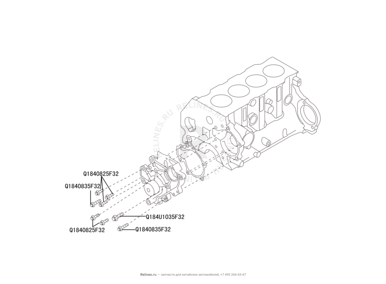 Запчасти Great Wall Hover H6 Поколение I (2011) 2.0л, дизель, 4x2, МКПП — Водяной насос (помпа) — схема
