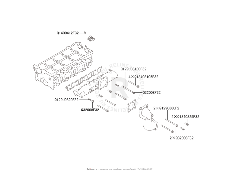 Запчасти Great Wall Hover H6 Поколение I (2011) 2.0л, дизель, 4х4, МКПП — Впускной и выпускной коллекторы, прокладки (2) — схема