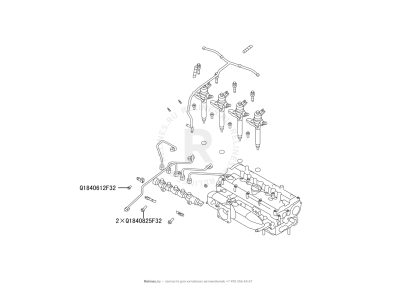 Запчасти Great Wall Hover H6 Поколение I (2011) 2.0л, дизель, 4x2, МКПП — Рампа, форсунка и трубки форсунки топливные — схема