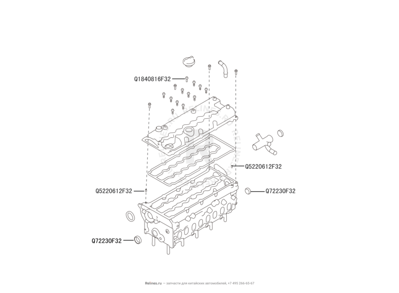 Запчасти Great Wall Hover H6 Поколение I (2011) 2.0л, дизель, 4х4, МКПП — Головка блока цилиндров и клапанная крышка (1) — схема