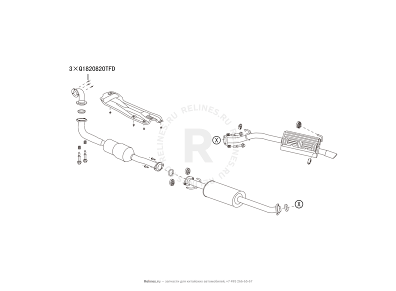 Запчасти Great Wall Hover H6 Поколение I (2011) 2.0л, дизель, 4х4, МКПП — Выпускная система (1) — схема