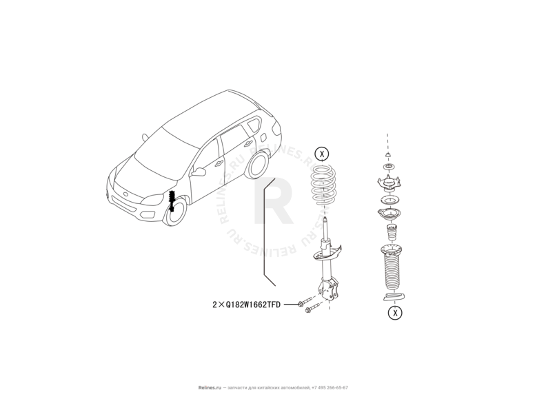 Запчасти Great Wall Hover H6 Поколение I (2011) 1.5л, бензин, 4x4, МКПП — Передние амортизаторы (1) — схема