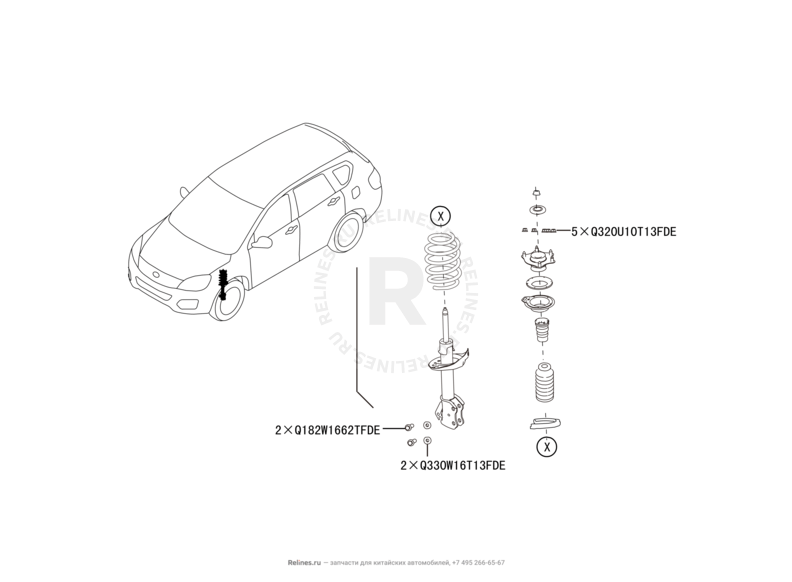 Запчасти Great Wall Hover H6 Поколение I (2011) 2.0л, дизель, 4x2, МКПП — Передние амортизаторы (2) — схема