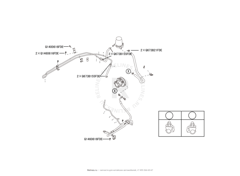 Бачок, трубка и насос гидроусилителя (ГУР) (1) Great Wall Hover H6 — схема