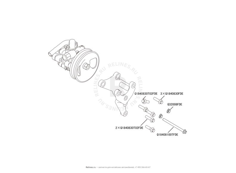 Запчасти Great Wall Hover H6 Поколение I (2011) 2.0л, дизель, 4х4, МКПП — Шкив насоса и насос гидроусилителя (ГУР) (1) — схема