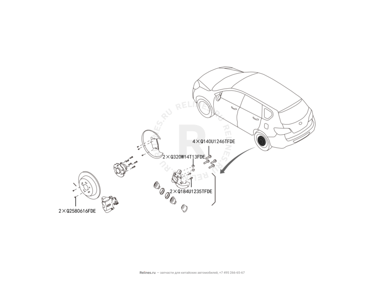 Запчасти Great Wall Hover H6 Поколение I (2011) 2.0л, дизель, 4x2, МКПП — Задний тормоз (2) — схема