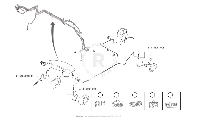 Тормозные трубки и шланги, фиксатор и кронштейн, датчик ABS (АБС) (2) Great Wall Hover H6 — схема