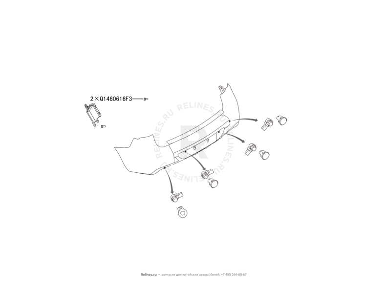 Запчасти Great Wall Hover H6 Поколение I (2011) 2.0л, дизель, 4х4, МКПП — Камера заднего вида и датчики парковки (парктроники) — схема