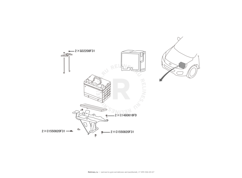 Запчасти Great Wall Hover H6 Поколение I (2011) 2.0л, дизель, 4x2, МКПП — Аккумулятор (1) — схема