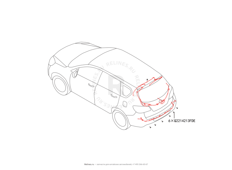 Запчасти Great Wall Hover H6 Поколение I (2011) 2.0л, дизель, 4x2, МКПП — Проводка задней части кузова (2) — схема