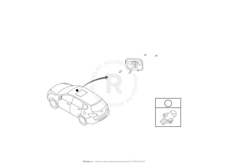 Запчасти Great Wall Hover H6 Поколение I (2011) 1.5л, бензин, 4x2, МКПП — Потолочный светильник (плафон) (1) — схема