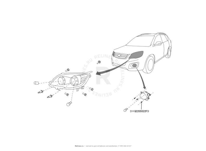 Запчасти Great Wall Hover H6 Поколение I (2011) 2.0л, дизель, 4x2, МКПП — Фары передние (2) — схема