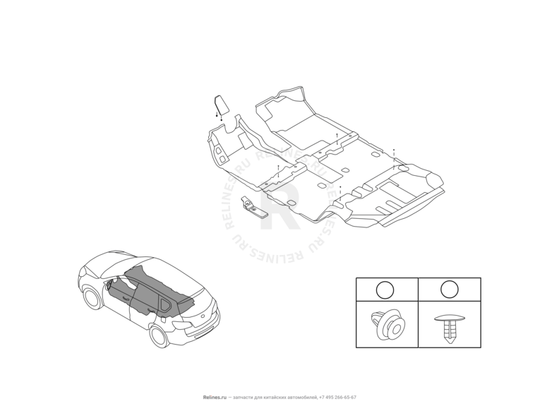 Запчасти Great Wall Hover H6 Поколение I (2011) 1.5л, бензин, 4x4, МКПП — Обшивка (ковер) пола (2) — схема