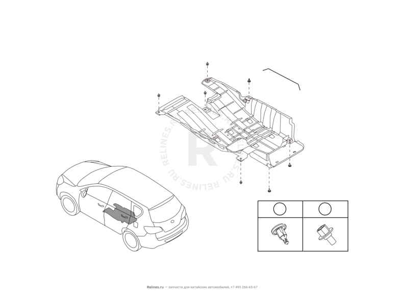 Запчасти Great Wall Hover H6 Поколение I (2011) 2.0л, дизель, 4x2, МКПП — Брызговики, пистоны, заглушки, скобы — схема