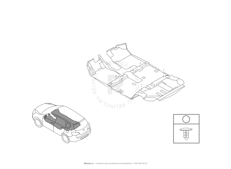 Запчасти Great Wall Hover H6 Поколение I (2011) 2.0л, дизель, 4x2, МКПП — Обшивка (ковер) пола (3) — схема
