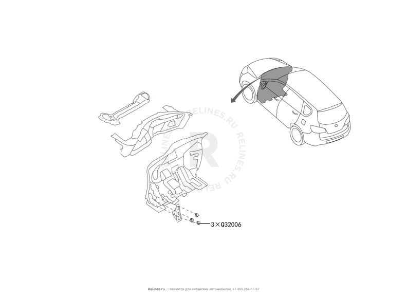 Запчасти Great Wall Hover H6 Поколение I (2011) 1.5л, бензин, 4x2, МКПП — Перегородка (панель) моторного отсека и панель стеклоочистителя (1) — схема