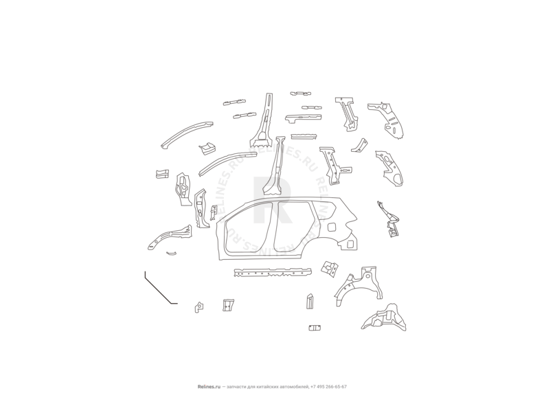 Запчасти Great Wall Hover H6 Поколение I (2011) 2.0л, дизель, 4x2, МКПП — Боковины (1) — схема