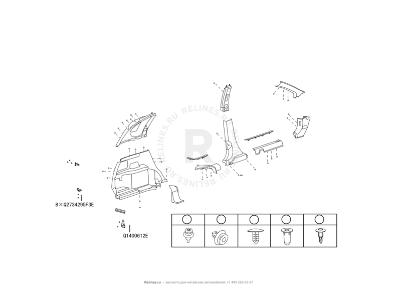 Запчасти Great Wall Hover H6 Поколение I (2011) 1.5л, бензин, 4x2, МКПП — Обшивка стоек и накладки порогов (4) — схема