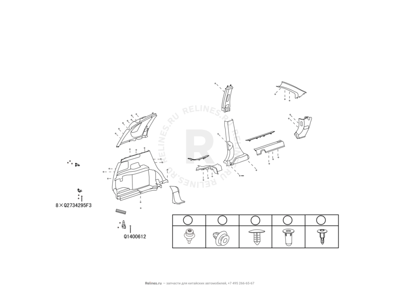 Запчасти Great Wall Hover H6 Поколение I (2011) 2.0л, дизель, 4x2, МКПП — Обшивка стоек и накладки порогов (8) — схема