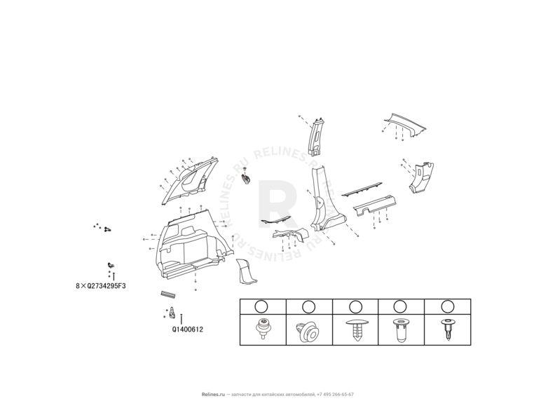 Запчасти Great Wall Hover H6 Поколение I (2011) 1.5л, бензин, 4x2, МКПП — Обшивка стоек и накладки порогов (10) — схема