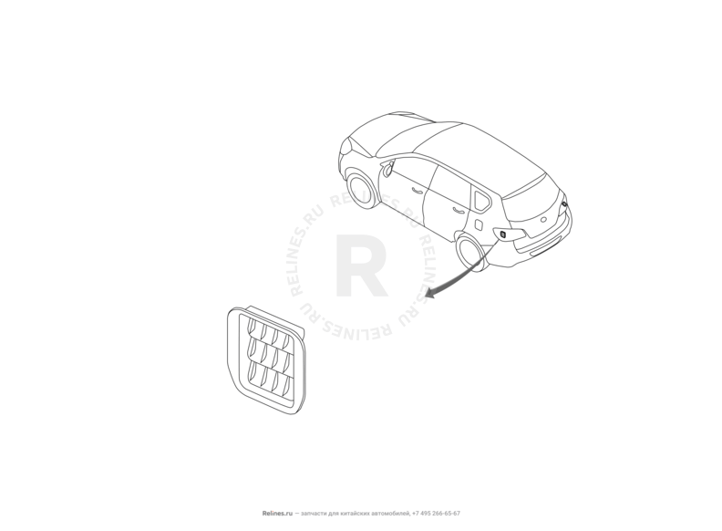 Запчасти Great Wall Hover H6 Поколение I (2011) 1.5л, бензин, 4x4, МКПП — Клапан, воздуховод и сопло вентиляции багажника — схема
