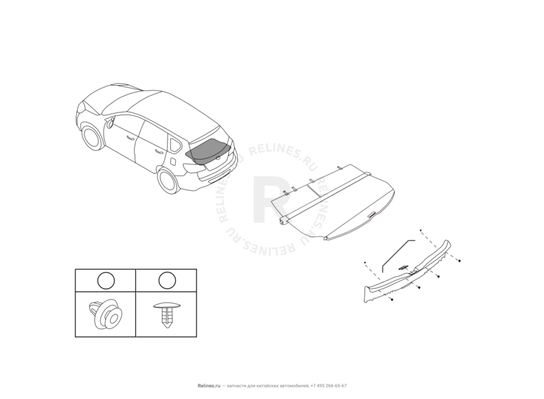Запчасти Great Wall Hover H6 Поколение I (2011) 1.5л, бензин, 4x2, МКПП — Шторка и накладка порога багажника (2) — схема