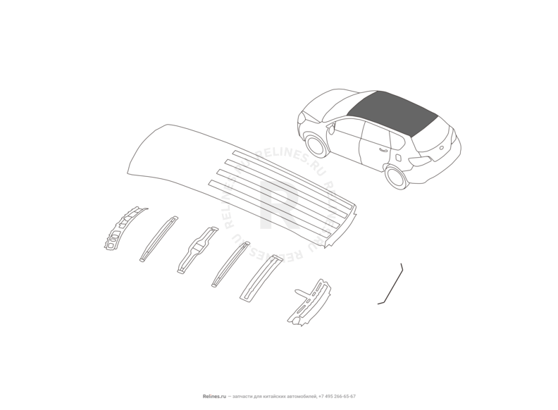 Запчасти Great Wall Hover H6 Поколение I (2011) 1.5л, бензин, 4x4, МКПП — Крыша и усилители крыши (2) — схема