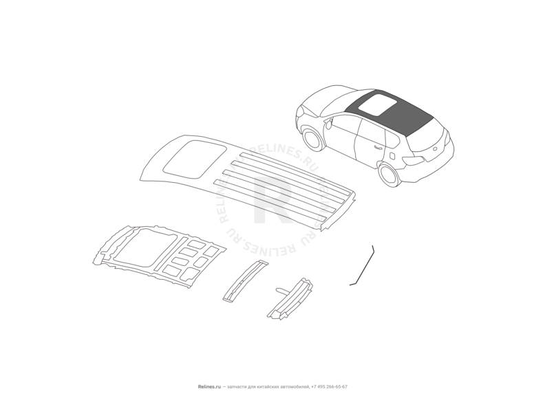 Запчасти Great Wall Hover H6 Поколение I (2011) 1.5л, бензин, 4x4, МКПП — Крыша и усилители крыши (1) — схема