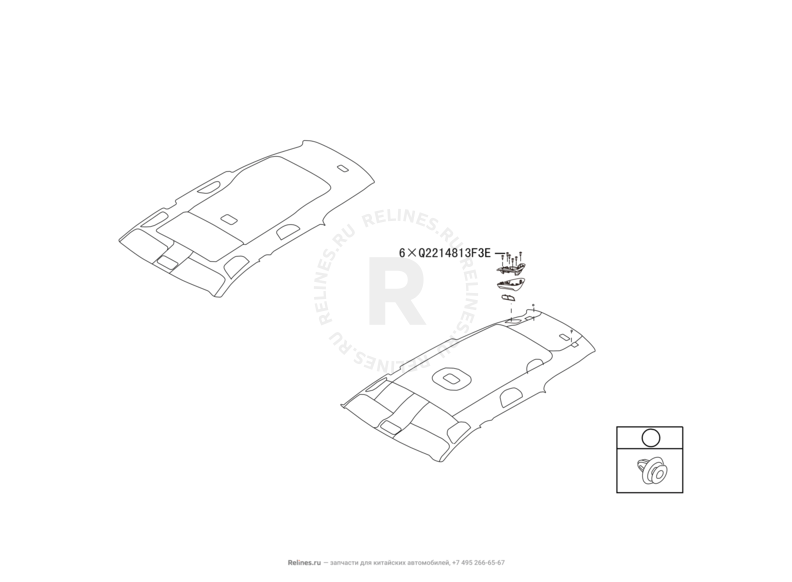 Запчасти Great Wall Hover H6 Поколение I (2011) 2.0л, дизель, 4x2, МКПП — Обшивка и комплектующие крыши (потолка) (3) — схема