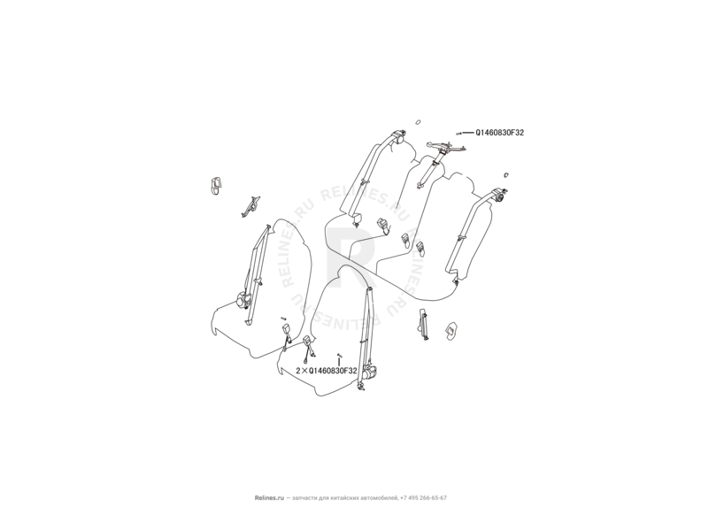 Запчасти Great Wall Hover H6 Поколение I (2011) 1.5л, бензин, 4x4, МКПП — Ремни безопасности (3) — схема