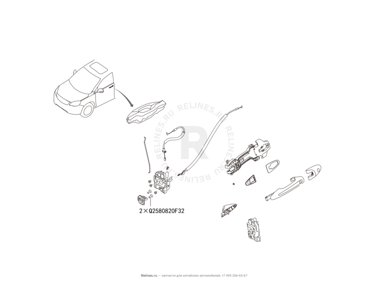 Запчасти Great Wall Hover H6 Поколение I (2011) 2.0л, дизель, 4х4, МКПП — Ручки и замки двери передней (2) — схема