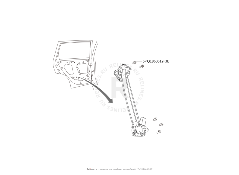 Запчасти Great Wall Hover H6 Поколение I (2011) 2.0л, дизель, 4х4, МКПП — Стеклоподъемники задних дверей (1) — схема