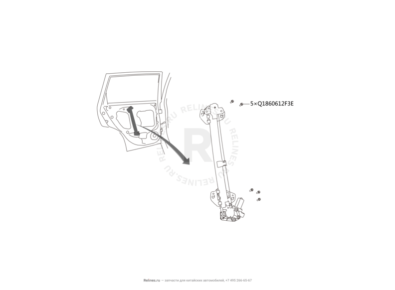 Запчасти Great Wall Hover H6 Поколение I (2011) 1.5л, бензин, 4x4, МКПП — Стеклоподъемники задних дверей (2) — схема