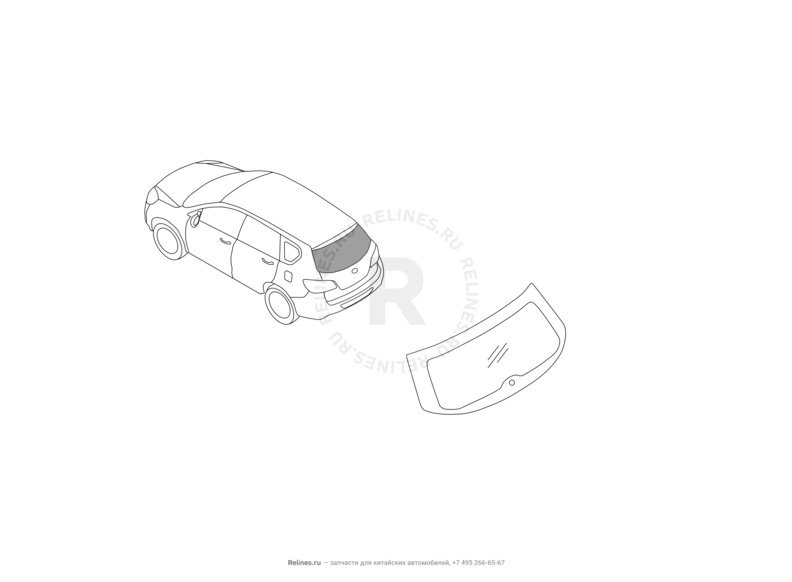 Запчасти Great Wall Hover H6 Поколение I (2011) 1.5л, бензин, 4x4, МКПП — Стекло 5-й двери (багажника) (1) — схема